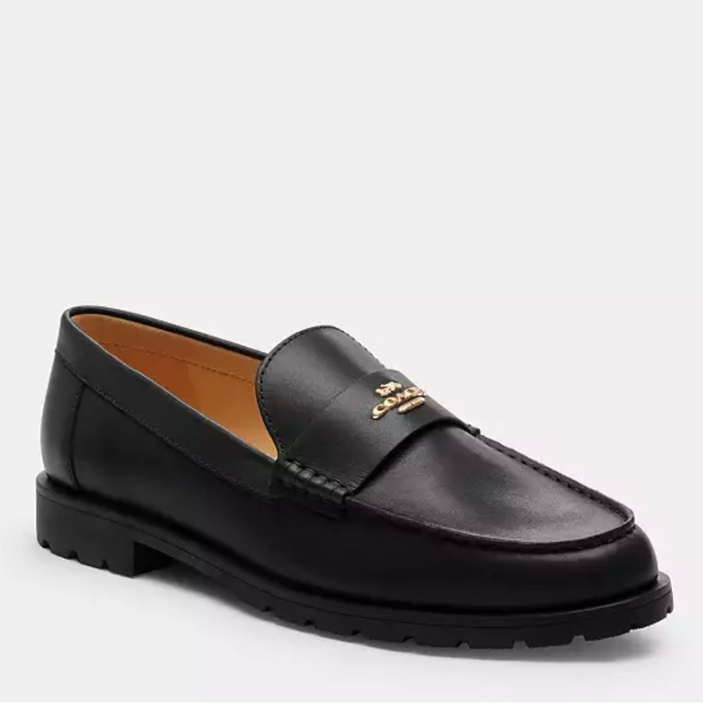 Coach Black Leather Slip-On Loafers